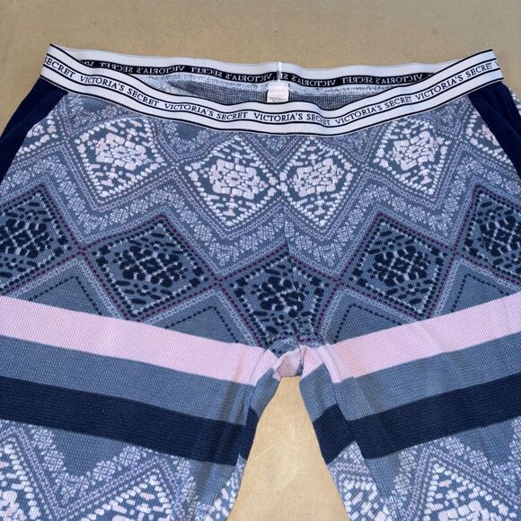 victoria's secret thermal long pajama set Size Large Blue And Pink Argyle - Picture 9 of 9